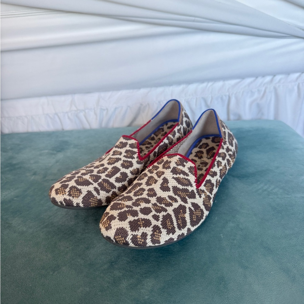 Rothy's Leopard Print Flats with Red and Blue Accents